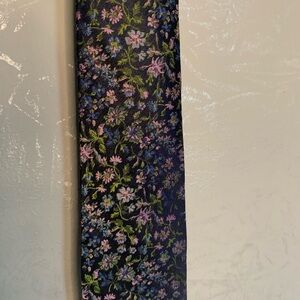 Corsini Sevenfold Collection Floral tie. Navy blue base w/ pink and blue flowers